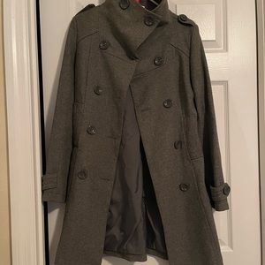 H&M knee length, cow neck, Grey, wool coat. 10 buttons in the front